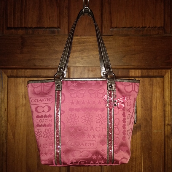 COACH BANDANA GLITTER GRAFFITI PINK TOTE BAG
